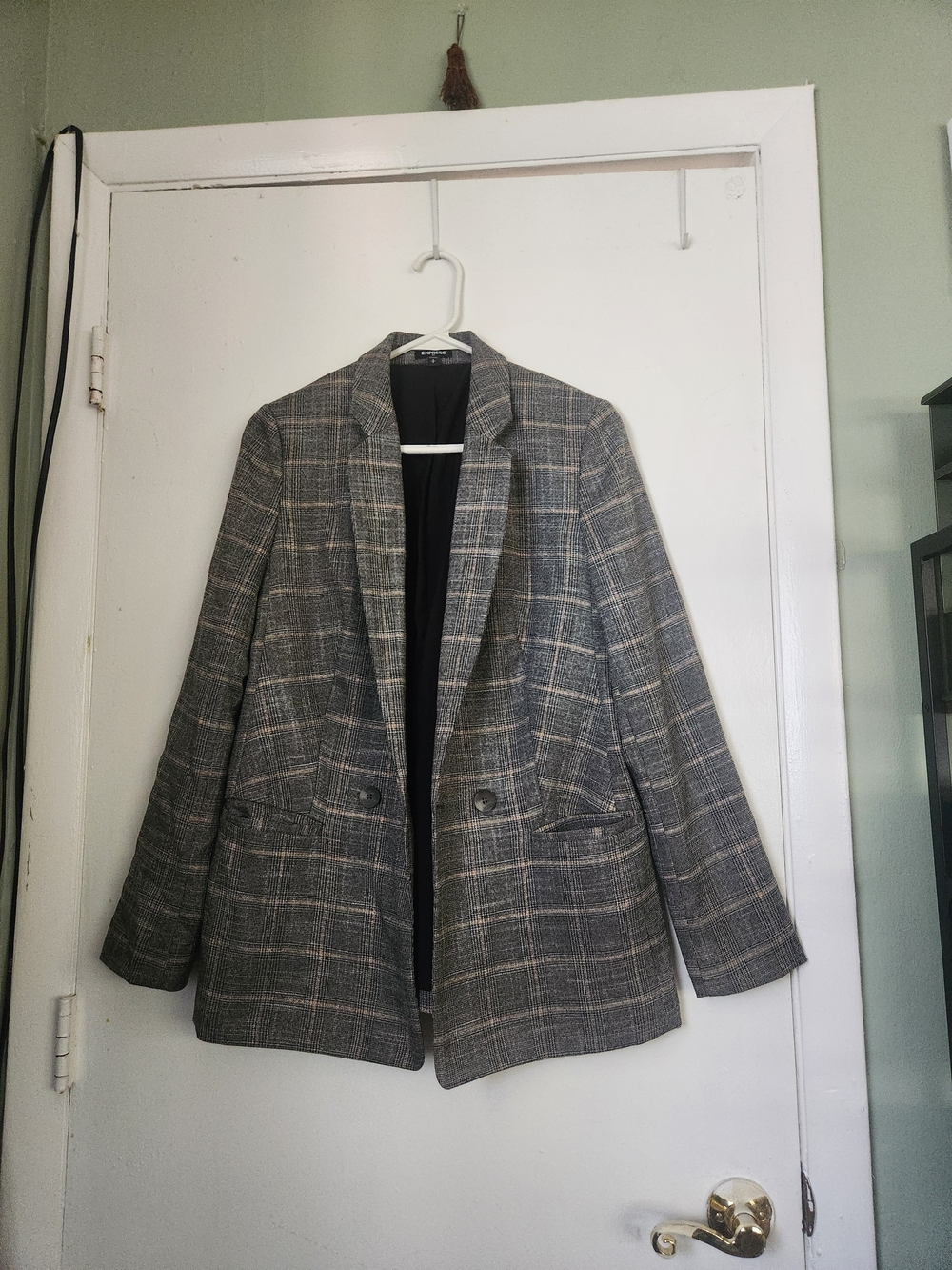 Express Gray Plaid Blazer Jacket with Subtle Tan Windowpane